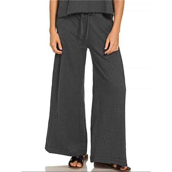 Zenana Cotton Slub Short Sleeve Tee and Pants Set - Picture 2 of 2